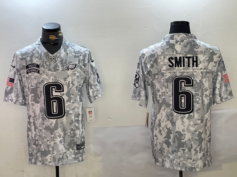 Men's Philadelphia Eagles DeVonta Smith #6 Arctic Camo 2024 Salute to Service Limited Jersey1 football jersey product view 1