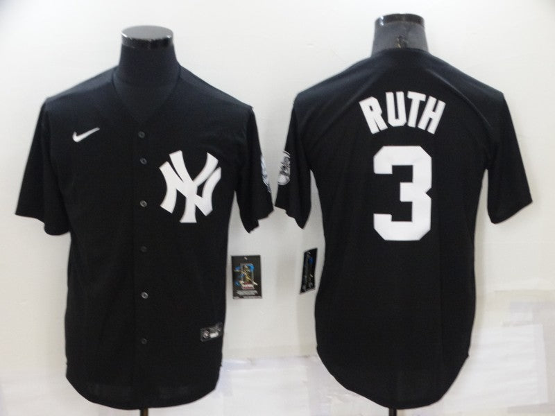 Men's New York Yankees Babe Ruth #3 Black Replica Baseball Jersey1 baseball jersey product view 1