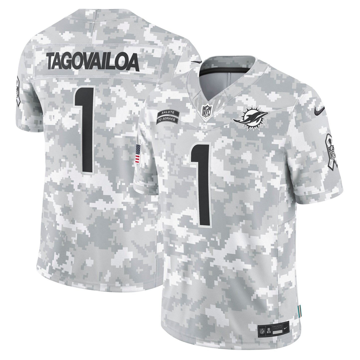 Tua Tagovailoa Miami Dolphins Nike 2024 Salute to Service Limited Jersey - Arctic Camo football jersey product view 1