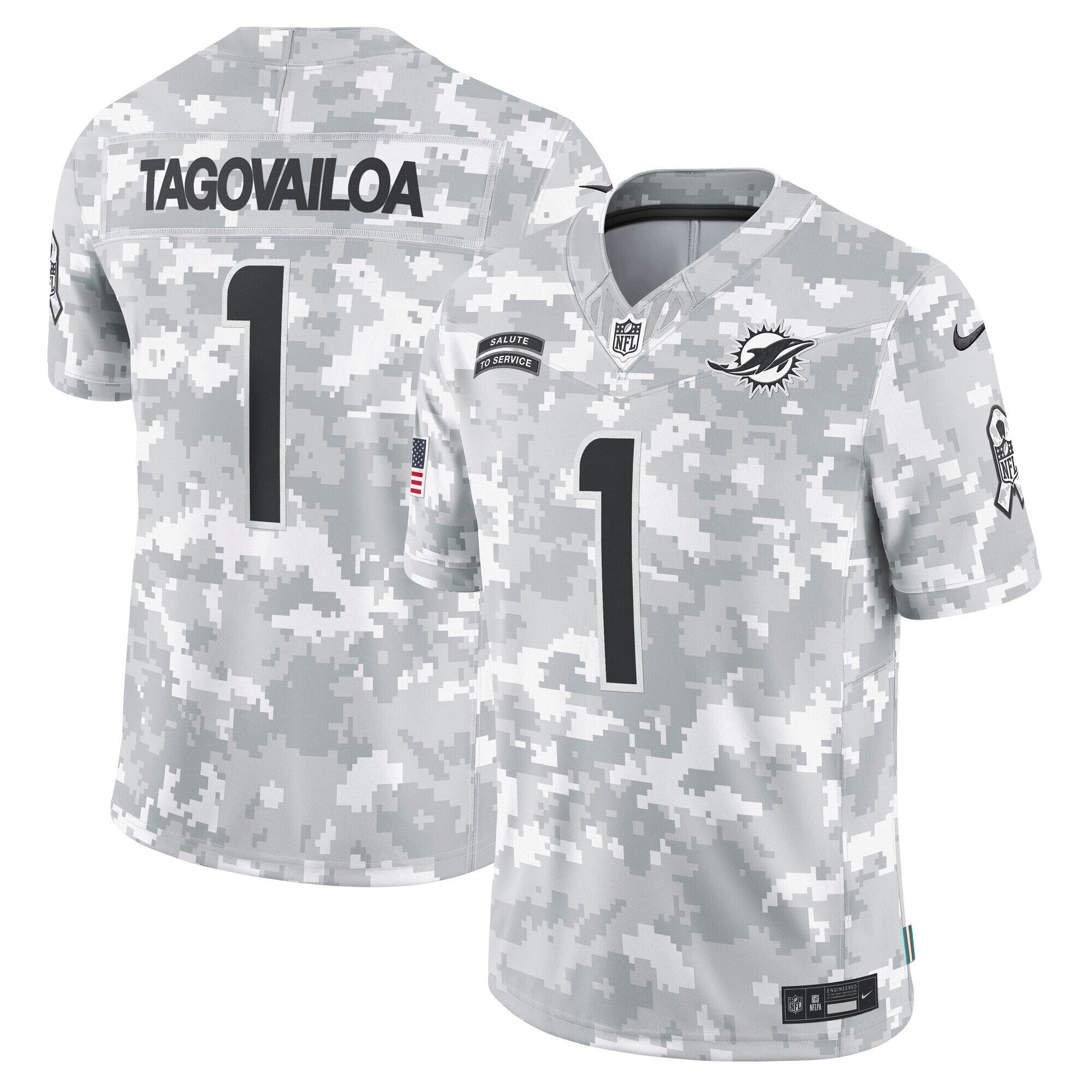 Tua Tagovailoa Miami Dolphins Nike 2024 Salute to Service Limited Jersey - Arctic Camo football jersey product view 1