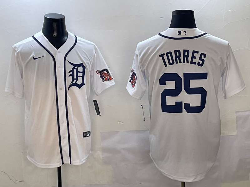 Men's Detroit Tigers Gleyber Torres #25 White Home Replica Player Jersey1 baseball jersey product view 1
