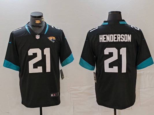 Men's Jacksonville Jaguars CJ Henderson #21 Black Game Player Jersey1 football jersey product view 1