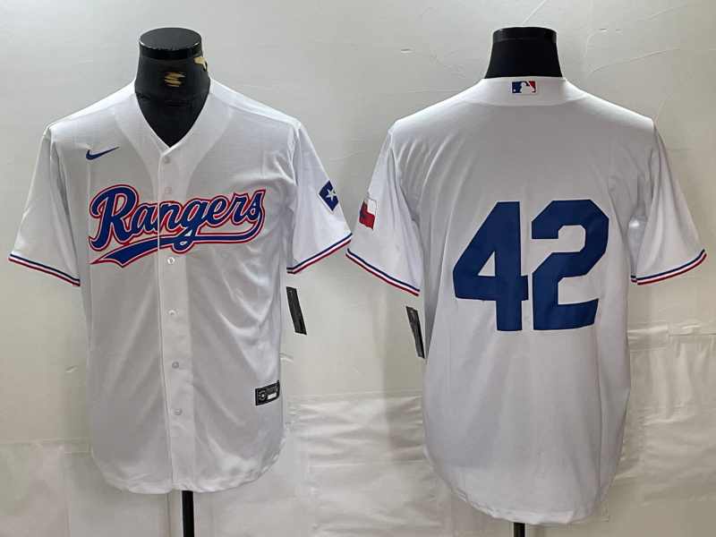 Men's Texas Rangers #42 White 2024 Jackie Robinson Day Home Limited Jersey baseball jersey product view 1