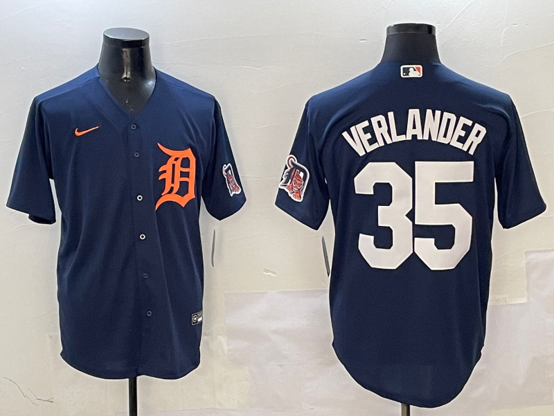 Men's Detroit Tigers Justin Verlander #35 Navy Limited Player Jersey1 baseball jersey product view 1