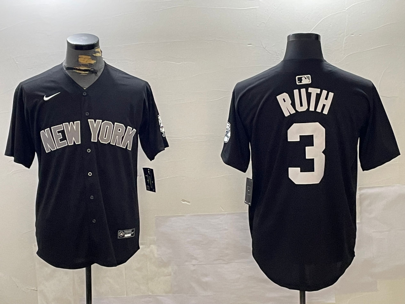 Men's New York Yankees Babe Ruth #3 Black Game Jersey1 baseball jersey product view 1