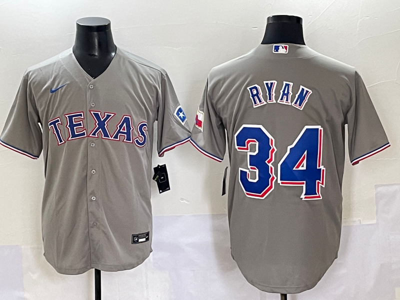 Men's Texas Rangers Nolan Ryan #34 Gray Replica Player Jersey baseball jersey product view 1
