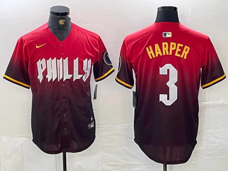 Men's Philadelphia Phillies Bryce Harper #3 Red 2024 City Connect Limited Player Jersey1 baseball jersey product view 1