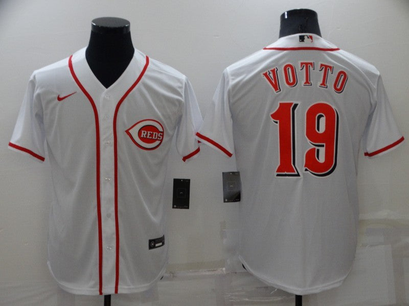 Men's Cincinnati Reds Joey Votto #19 White Replica Baseball Jersey1 baseball jersey product view 1