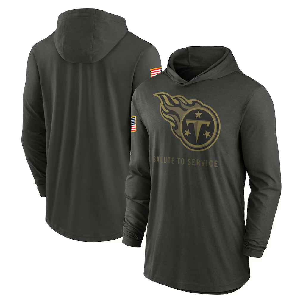 Men's Tennessee Titans Forest Green 2025 Salute to Service Sideline Dri-FIT Lightweight Hooded Pullover football jersey product view 1