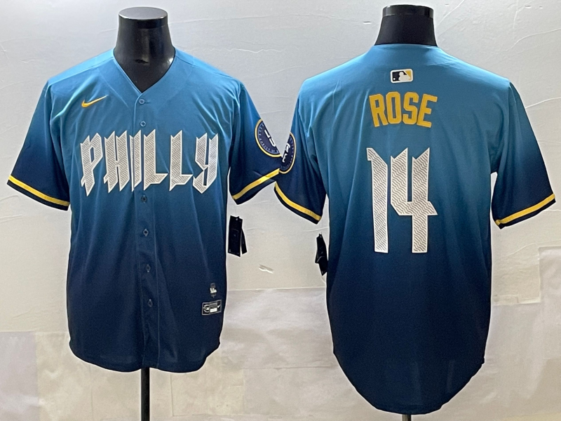 Men's Philadelphia Phillies Pete Rose #14 Blue City Connect Limited Player Jersey baseball jersey product view 1