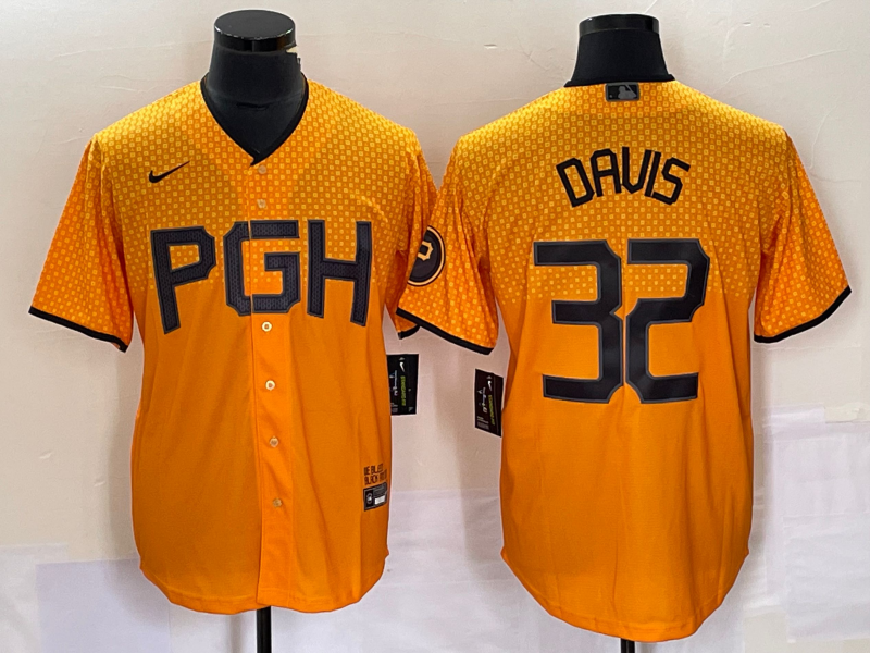 Men's Pittsburgh Pirates Henry Davis #32 Gold 2023 City Connect Replica Player Jersey baseball jersey product view 1