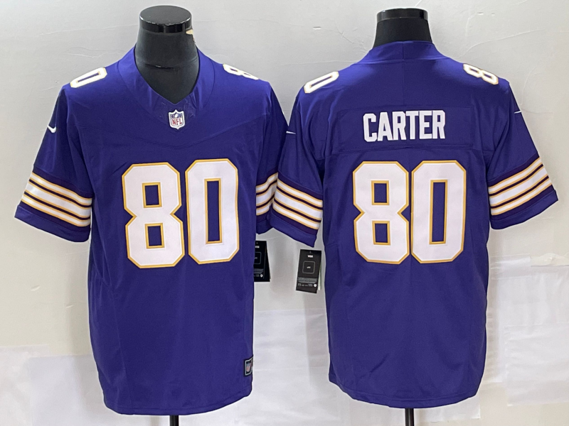 Men's Minnesota Vikings Cris Carter #80 Purple Classic Player Jersey1 football jersey product view 1