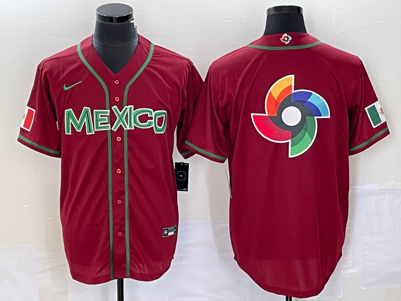 Men's 2023 World Baseball Classic Mexico Red Player Jersey1 baseball jersey product view 1