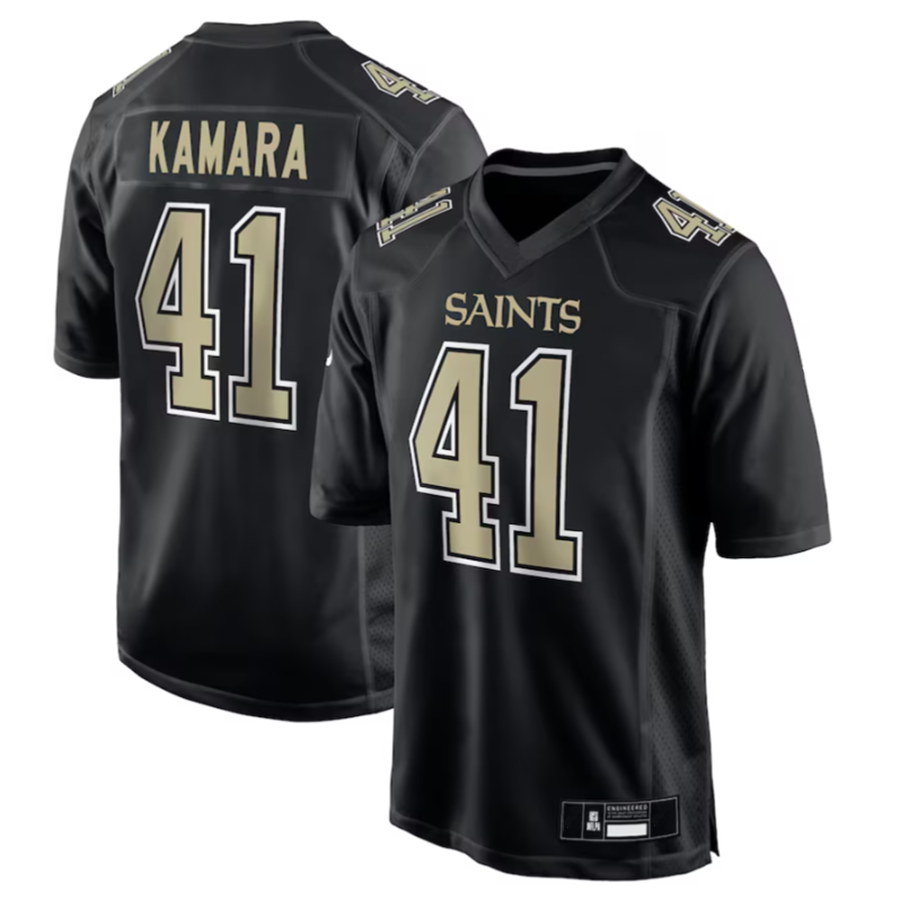 #41 Alvin Kamara Player NO.Saints Carbon Black Fashion Game Football Jerseys football jersey product view 1