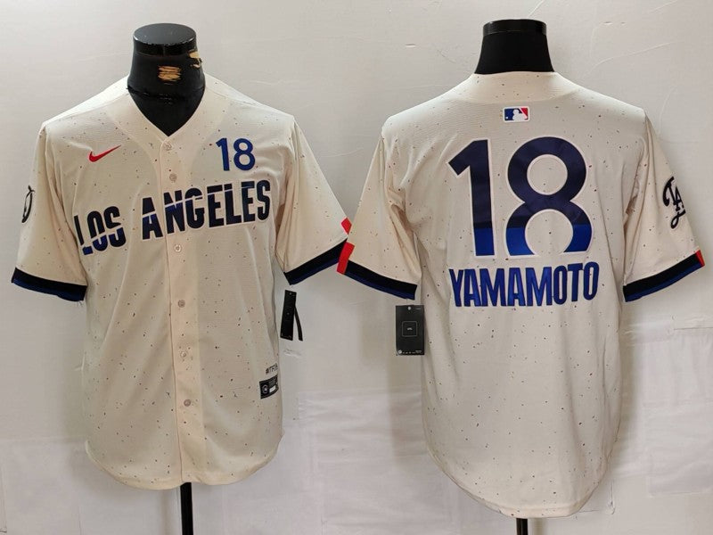 Men's Los Angeles Dodgers Yoshinobu Yamamoto #18 Cream 2024 City Connect Limited Player Jersey1 baseball jersey product view 1