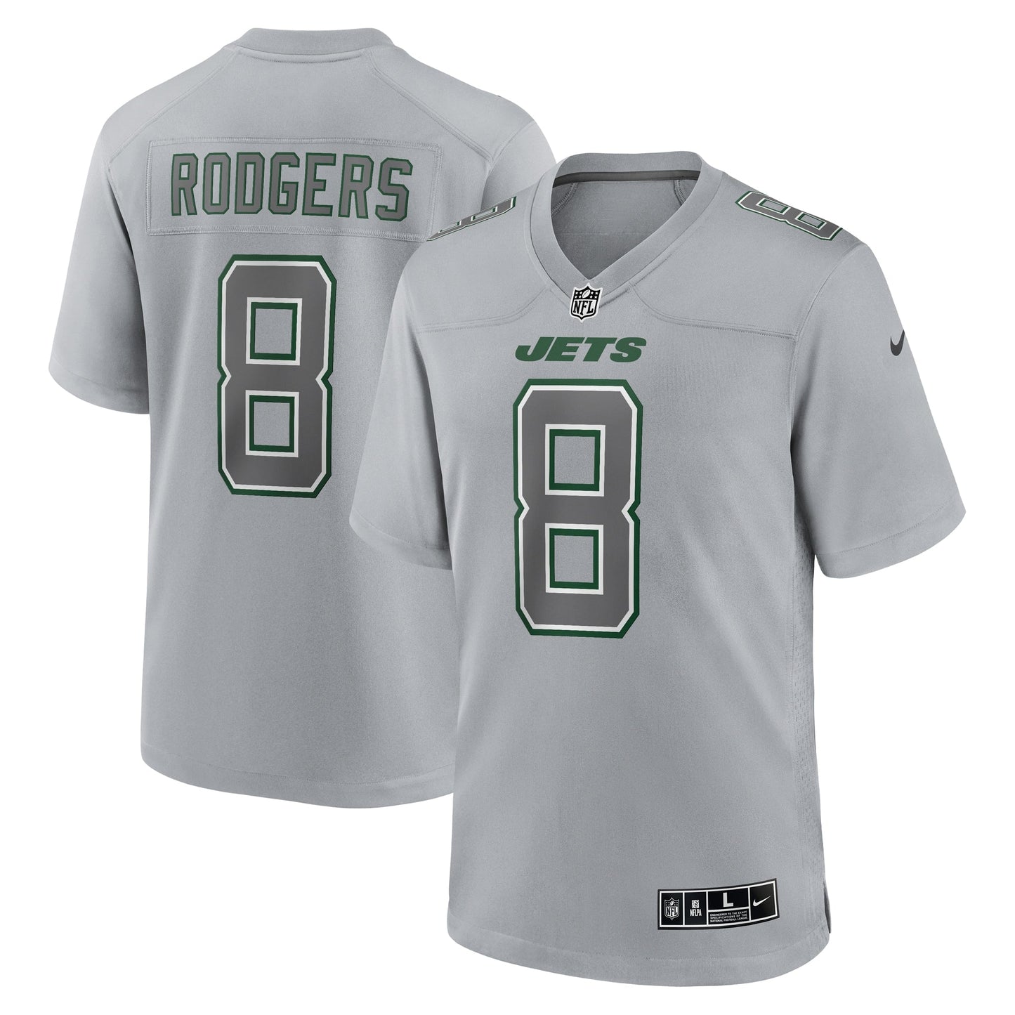 Aaron Rodgers New York Jets Nike Atmosphere Fashion Game Jersey - Heather Gray football jersey product view 1