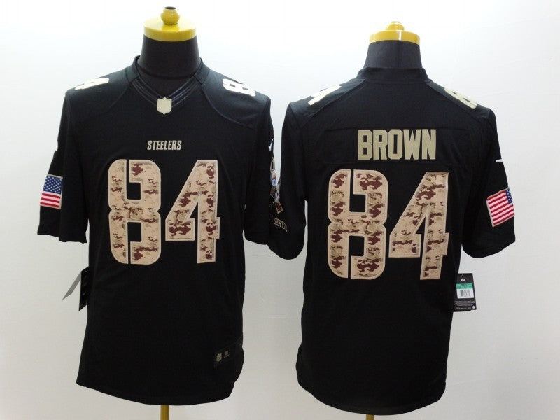Men's Pittsburgh Steelers Antonio Brown #84 Black Retired Player Jersey1 football jersey product view 1