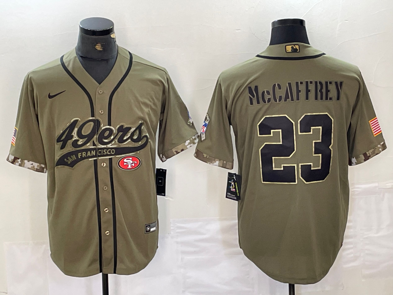 Men's San Francisco 49ers Christian McCaffrey #23 Olive 2022 Salute To Service Jersey1 Joint Edition football jersey product view 1