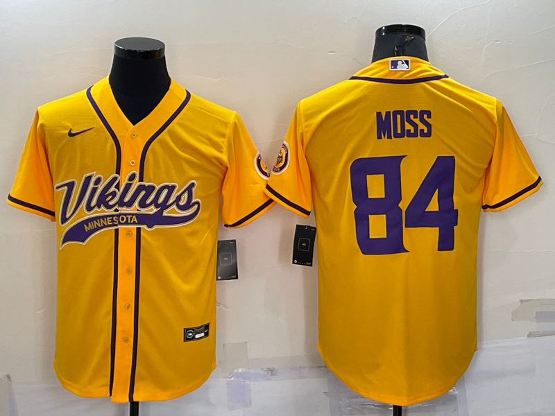 Men's Minnesota Vikings Randy Moss #84 Yellow Game Jersey1 Joint Edition football jersey product view 1
