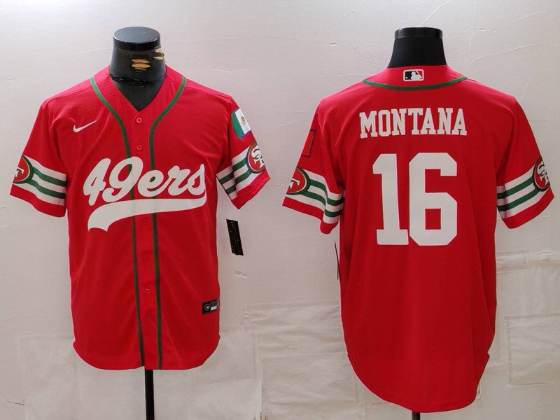 Men's San Francisco 49ers Joe Montana #16 Scarlet Game Player Jersey1 football jersey product view 1