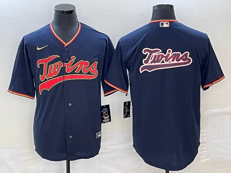 Men's Minnesota Twins Navy Replica Player Logo Jersey1 baseball jersey product view 1