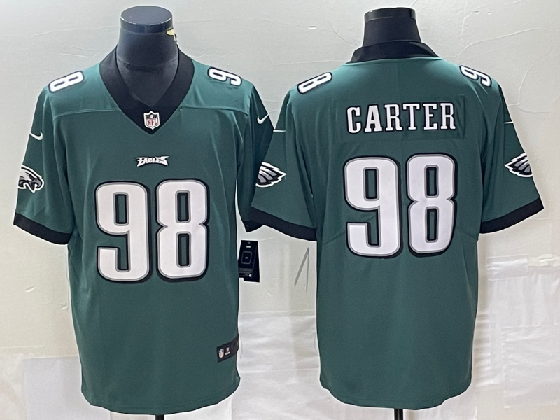 Men's Philadelphia Eagles Jalen Carter #98 Midnight Green 2023 NFL Draft First Round Pick Game Jersey1 football jersey product view 1