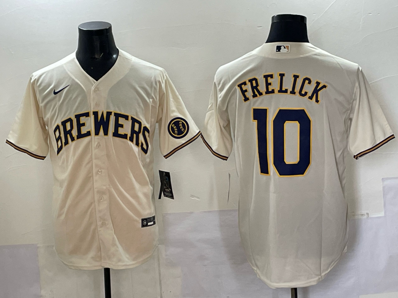 Men's Milwaukee Brewers Sal Frelick #10 Cream Home Replica Player Jersey baseball jersey product view 1