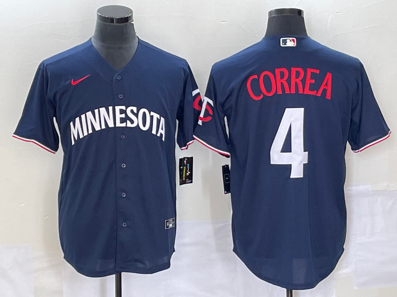 Men's Minnesota Twins Carlos Correa #4 Navy Alternate Replica Player Jersey1 baseball jersey product view 1
