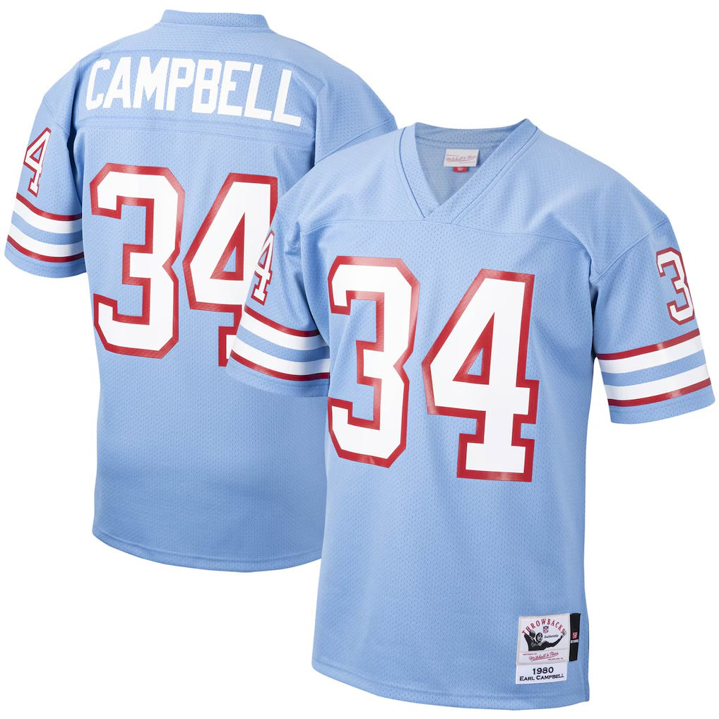 Earl Campbell Houston Texans Oilers Throwback Retired Player Jersey - Light Blue football jersey product view 1