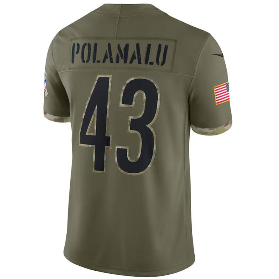 #43 Troy Polamalu Player P.Steelers Olive Salute To Service Game Football Jerseys football jersey product view 1