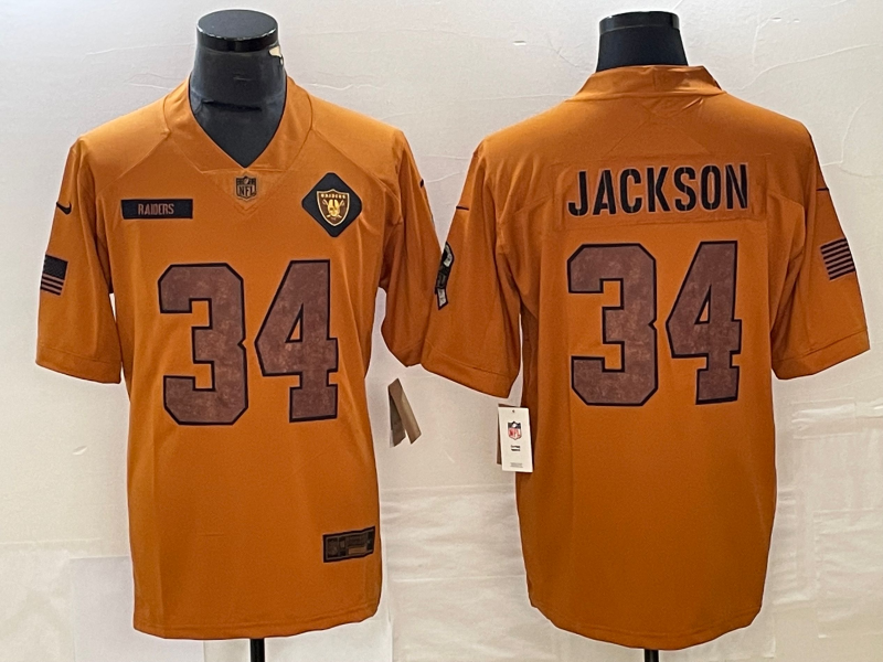 Men's Las Vegas Raiders Bo Jackson #34 Brown 2023 Salute To Service Retired Player Limited Jersey1 football jersey product view 1
