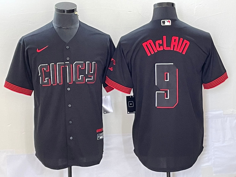 Men's Cincinnati Reds Matt McLain #9 Black 2023 City Connect Replica Player Jersey1 baseball jersey product view 1