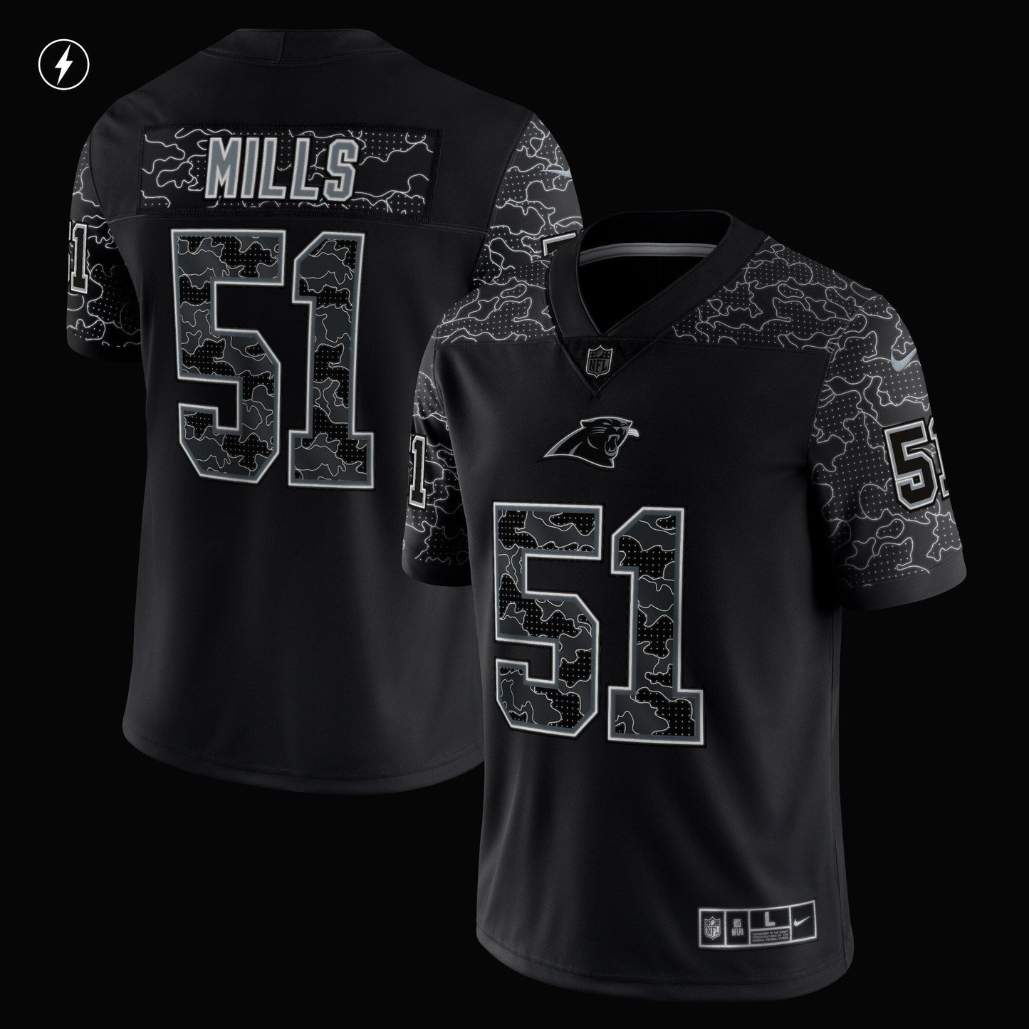 Sam Mills Carolina Panthers Nike Retired RFLCTV Limited Jersey - Black football jersey product view 2
