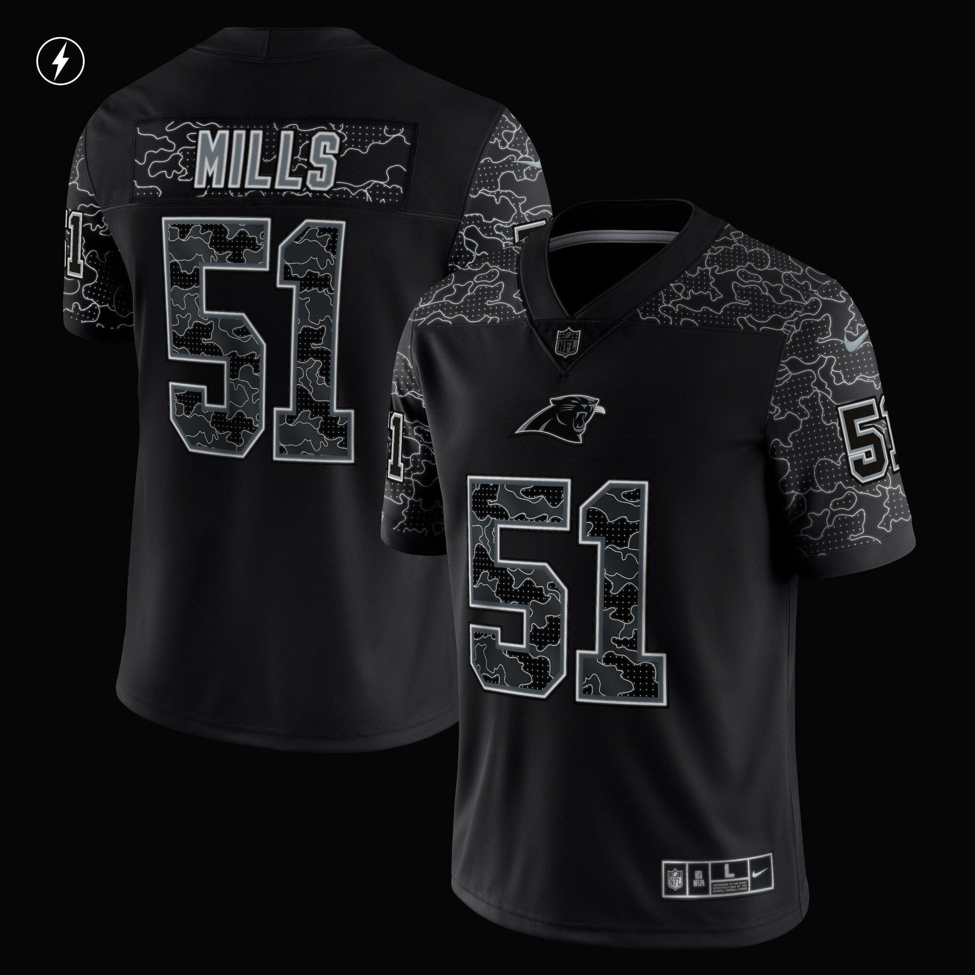 Sam Mills Carolina Panthers Nike Retired RFLCTV Limited Jersey - Black football jersey product view 2