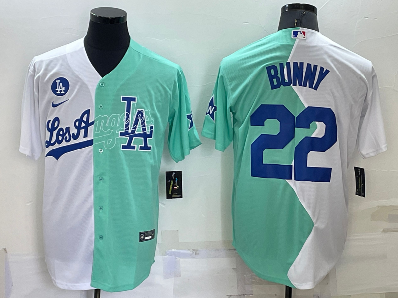 Men's Los Angeles Dodgers Bad Bunny #22 White/Green Alternate Game Jersey1 baseball jersey product view 1
