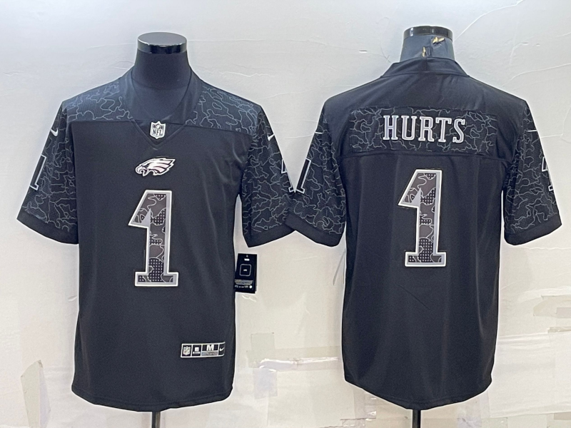 Men's Philadelphia Eagles Jalen Hurts #1 Black RFLCTV Limited Jersey1 football jersey product view 1