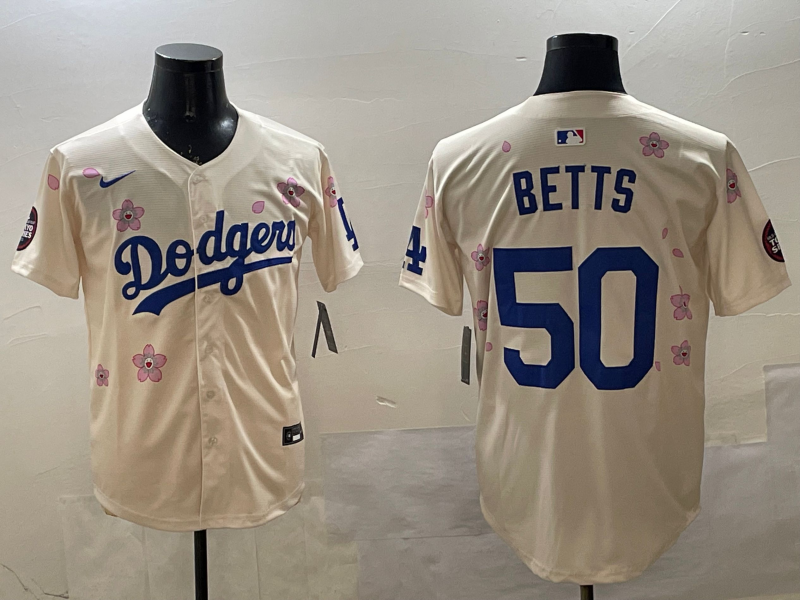 Men's Los Angeles Dodgers Mookie Betts #50 Cream Replica Player Jersey1 baseball jersey product view 1