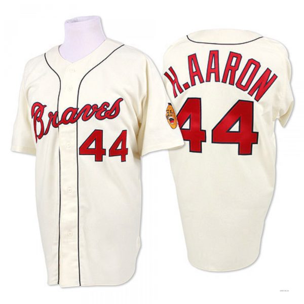 Atlanta Braves #44 Hank Aaron Cream 1963 Throwback Stitches Baseball Jerseys baseball jersey product view 1