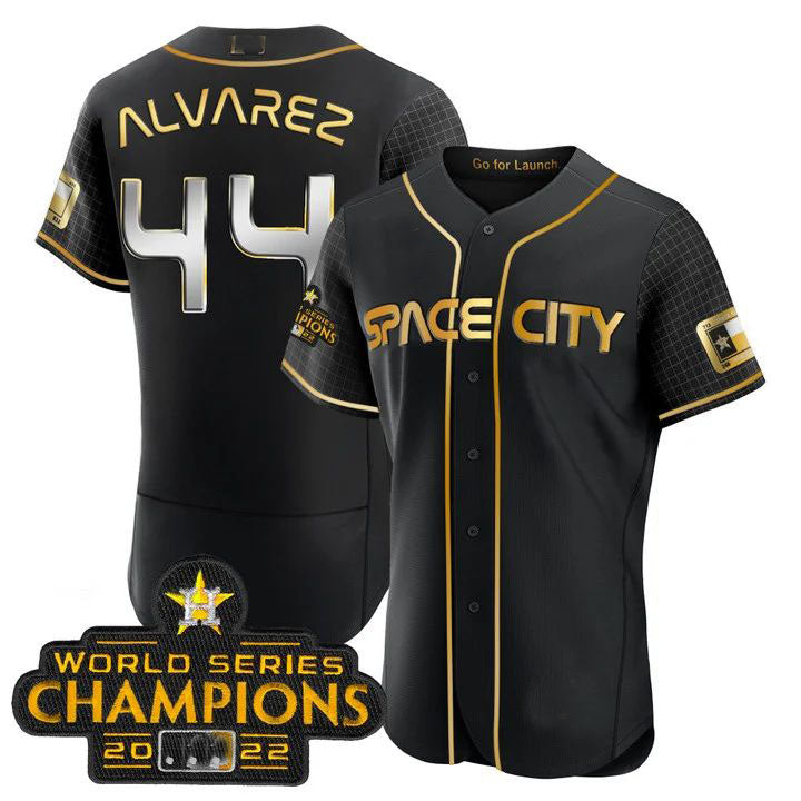 #44 Yordan Alvarez Houston Astros black 2023 SPACE CITY CHAMPIONS FLEX JERSEY ¨C ALL STITCHEDBaseball Jerseys baseball jersey product view 1