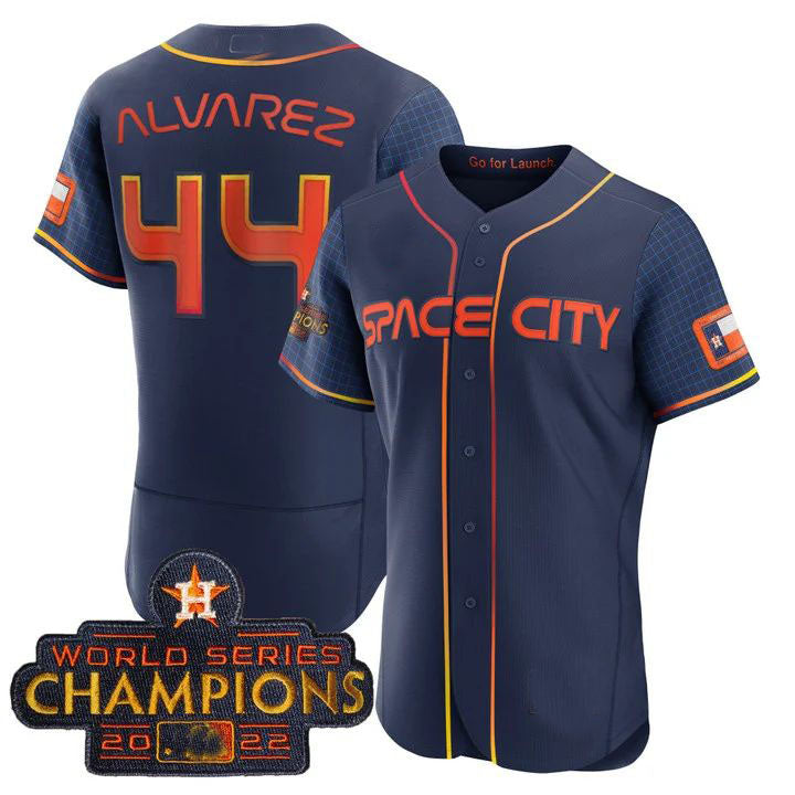#44 Yordan Alvarez Houston Astros 2023 SPACE CITY CHAMPIONS FLEX JERSEY ¨C blue ALL STITCHEDBaseball Jerseys baseball jersey product view 1