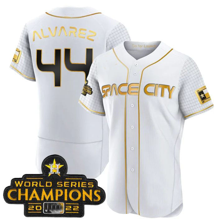 #44 Yordan Alvarez Houston Astros White 2023 SPACE CITY CHAMPIONS FLEX JERSEY ¨C ALL STITCHEDBaseball Jerseys baseball jersey product view 1