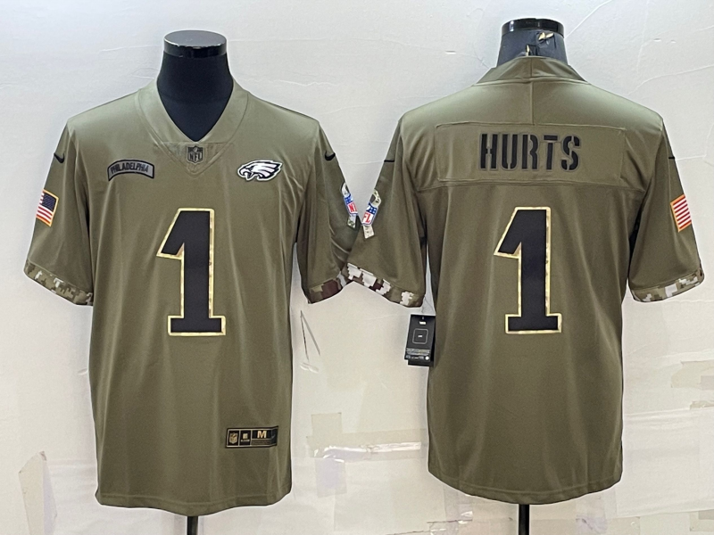 Men's Philadelphia Eagles Jalen Hurts #1 Olive 2022 Salute To Service Limited Jersey1 football jersey product view 1