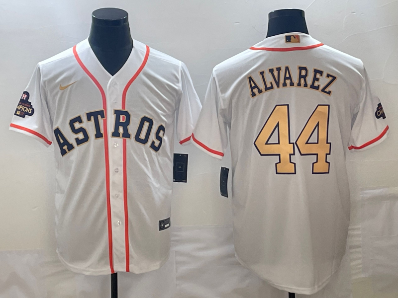Men's Houston Astros Yordan Alvarez Nike White/Gold 2023 Gold Collection Replica Player Jersey baseball jersey product view 1