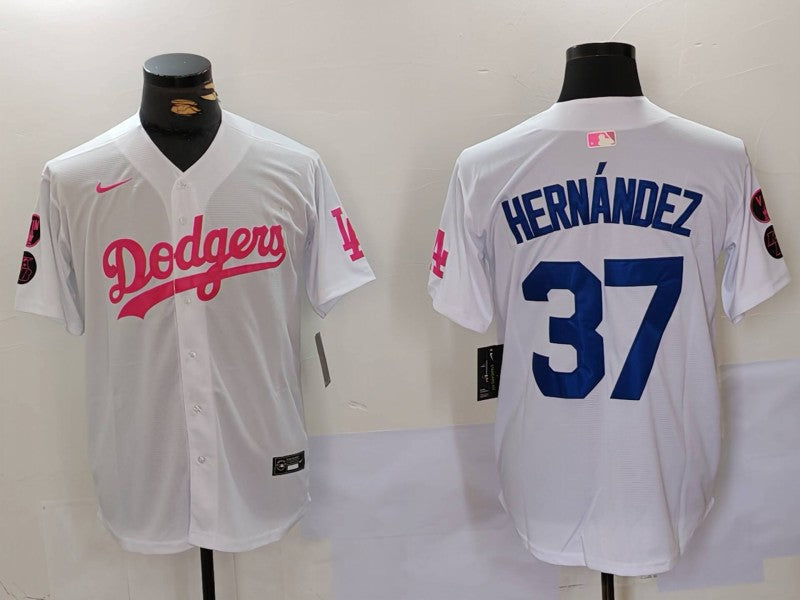 Men's Los Angeles Dodgers Teoscar Hernandez #37 White Limited Player Jersey1 baseball jersey product view 1