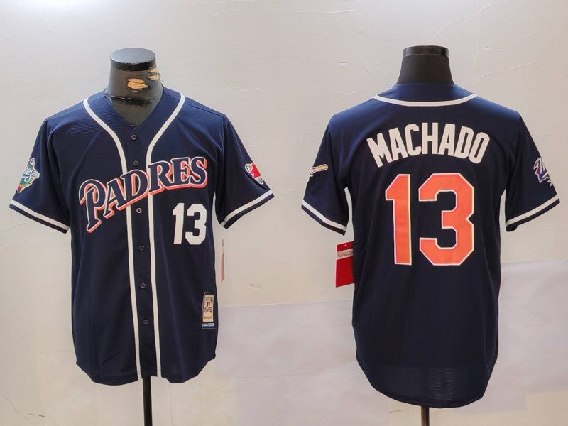 Men's San Diego Padres Manny Machado #13 Navy Replica Player Jersey1 baseball jersey product view 1