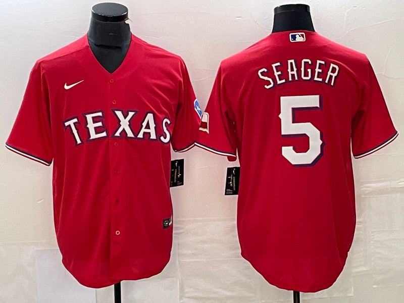 Men's Texas Rangers Corey Seager #5 Red Replica Player Jersey baseball jersey product view 1