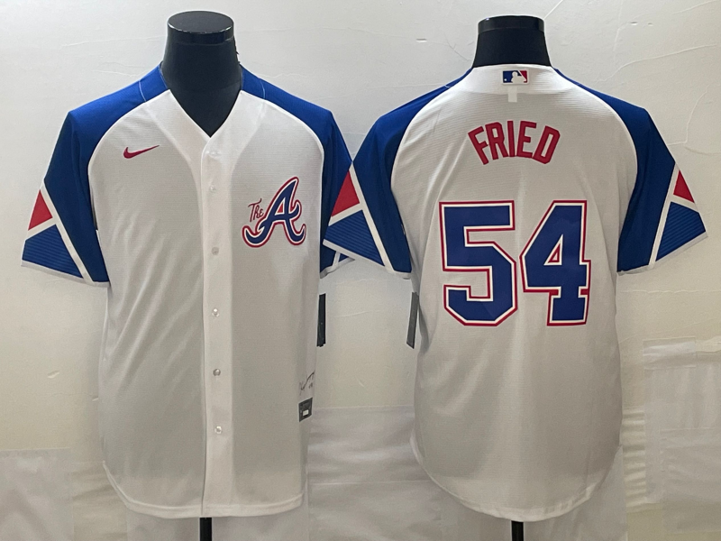 Men's Atlanta Braves Max Fried #54 White 2023 City Connect Replica Player Jersey1 baseball jersey product view 1