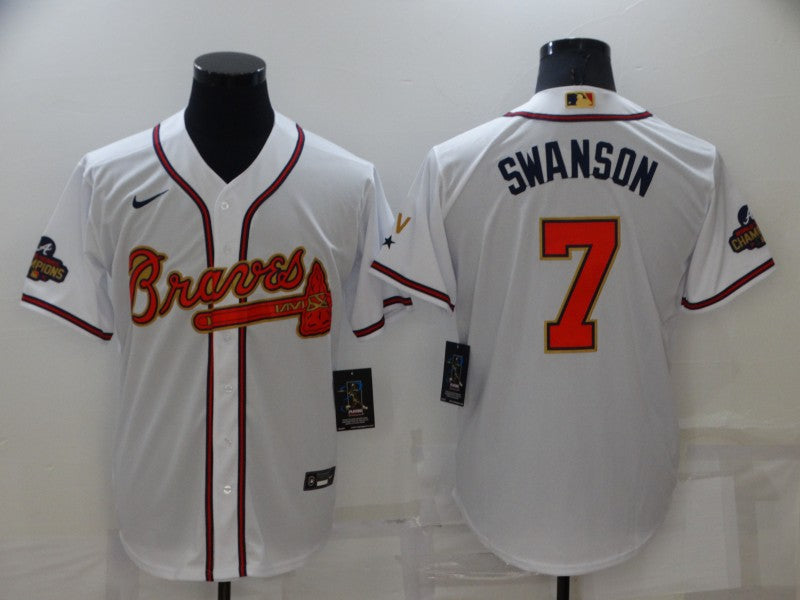 Men's Atlanta Braves Dansby Swanson #7 White Replica Game Jersey1 baseball jersey product view 1