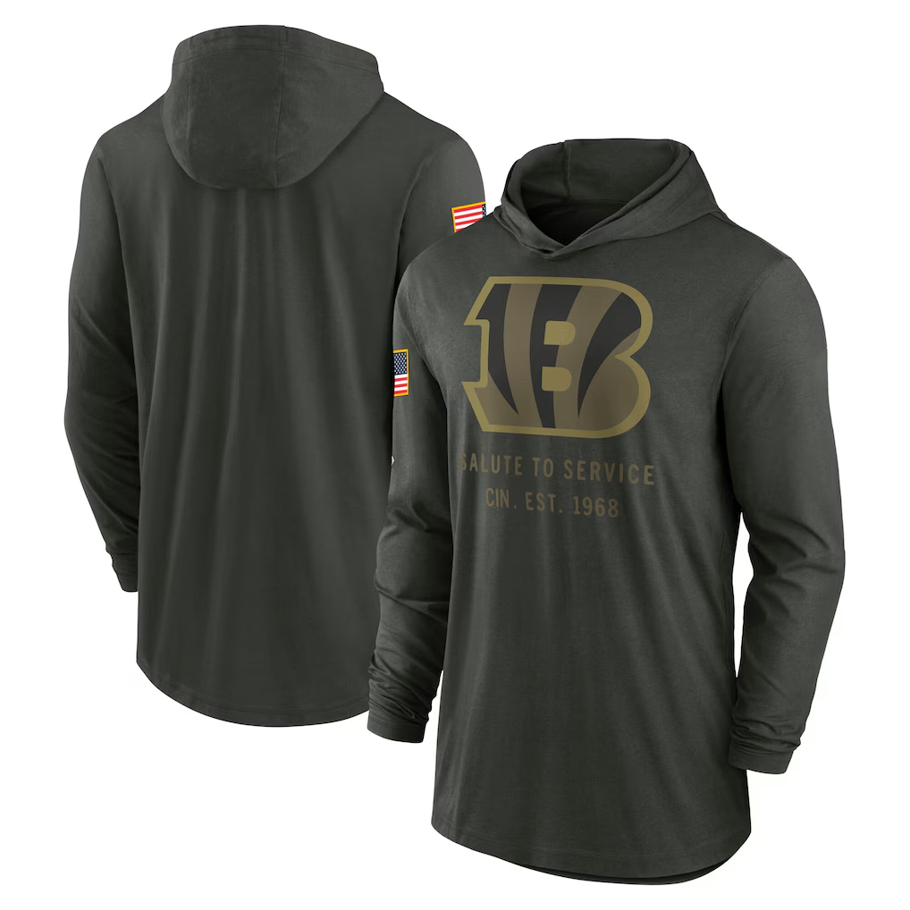 Men's Cincinnati Bengals Forest Green 2025 Salute to Service Sideline Dri-FIT Lightweight Hooded Pullover football jersey product view 1