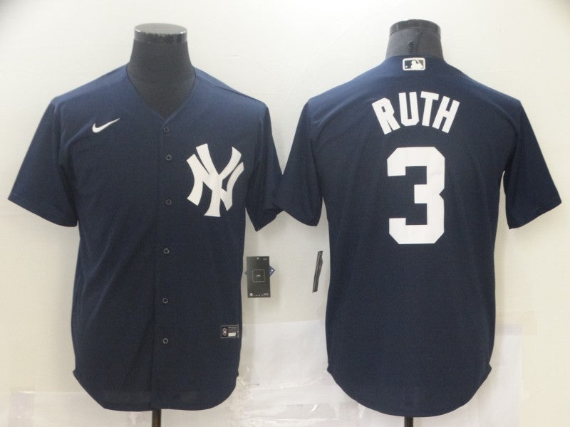Men's New York Yankees Babe Ruth #3 Navy Replica Baseball Jersey1 baseball jersey product view 1